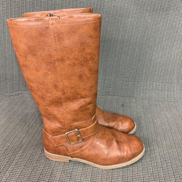 Cat & Jack Girls Size 3 Brown Faux Leather Knee-High Zip Up Riding Boots - Picture 1 of 8